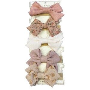 Ava Olivia Baby Girl Headbands 5-Pack Soft Fabric Bows, Neutral & Floral  NEW